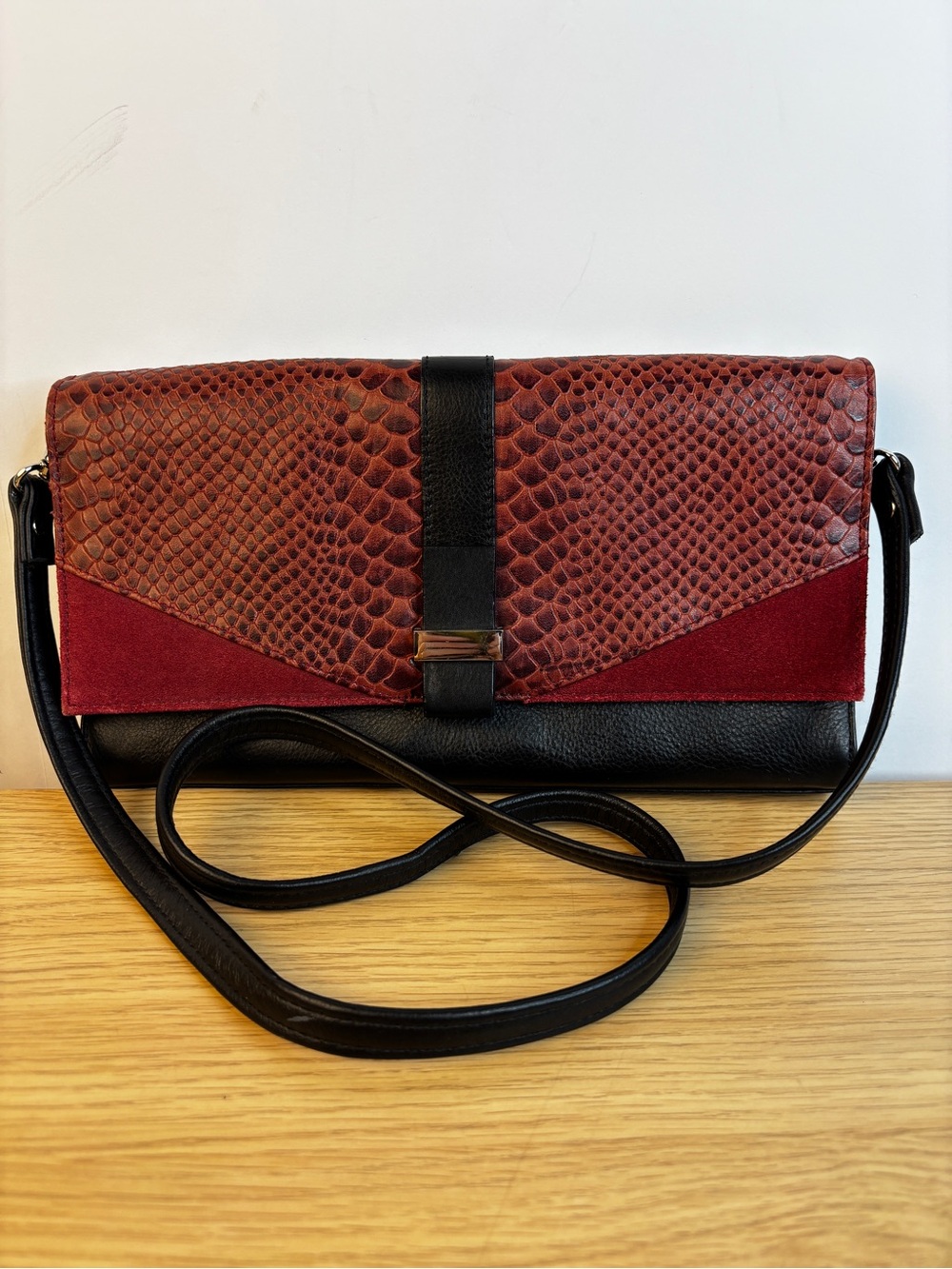 Halogen Textured Burgundy/Black Leather Crossbody